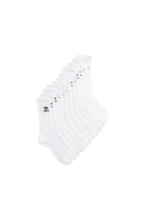 Trefoil Crew 6 Pairs Unisex Socks Size 6-12, Color: White