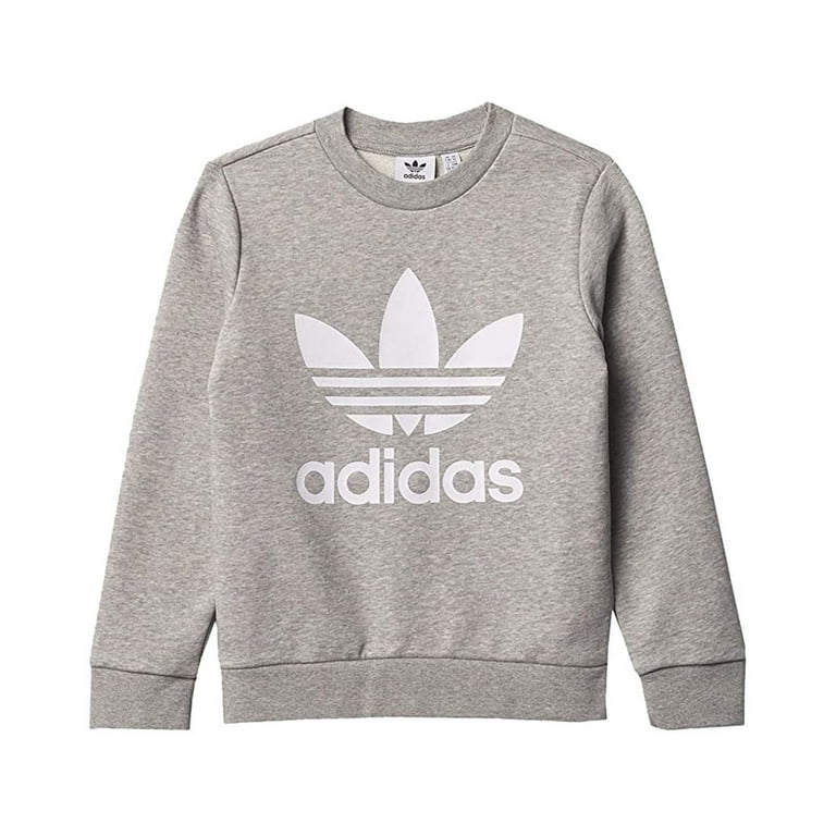 Adidas Trefoil Crew Boys Active Sweatshirts Size L Color Medium Grey Heather White