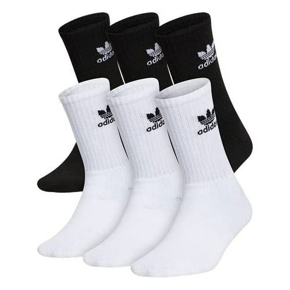 Adidas Trefoil Cushioned Crew Boys Socks, Black/White, 6 Pairs