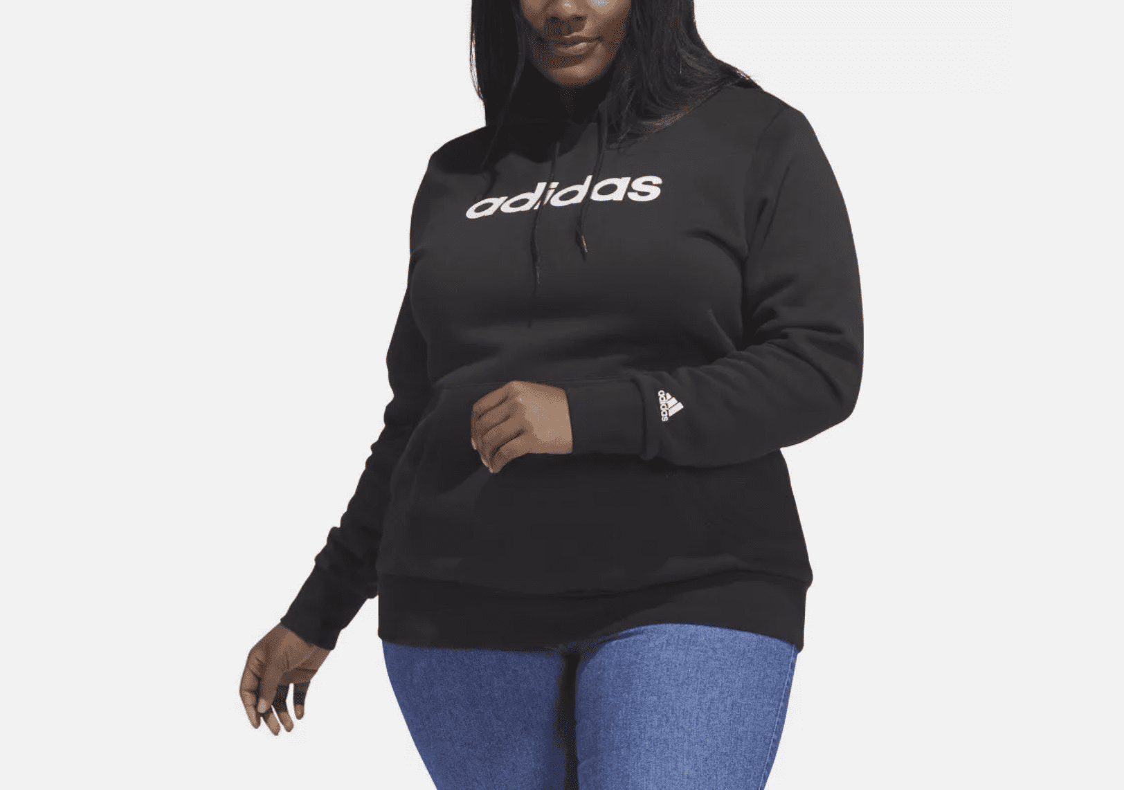 Adidas Trendy Pullover Logo Print Fleece Hoodie Black Plus Size 2X