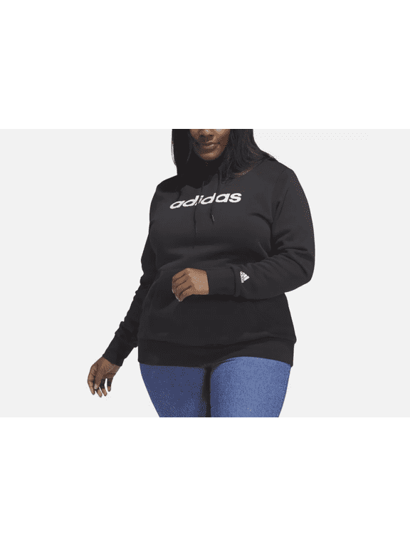 Trendy Pullover Logo Print Fleece Hoodie Black Plus Size 2X