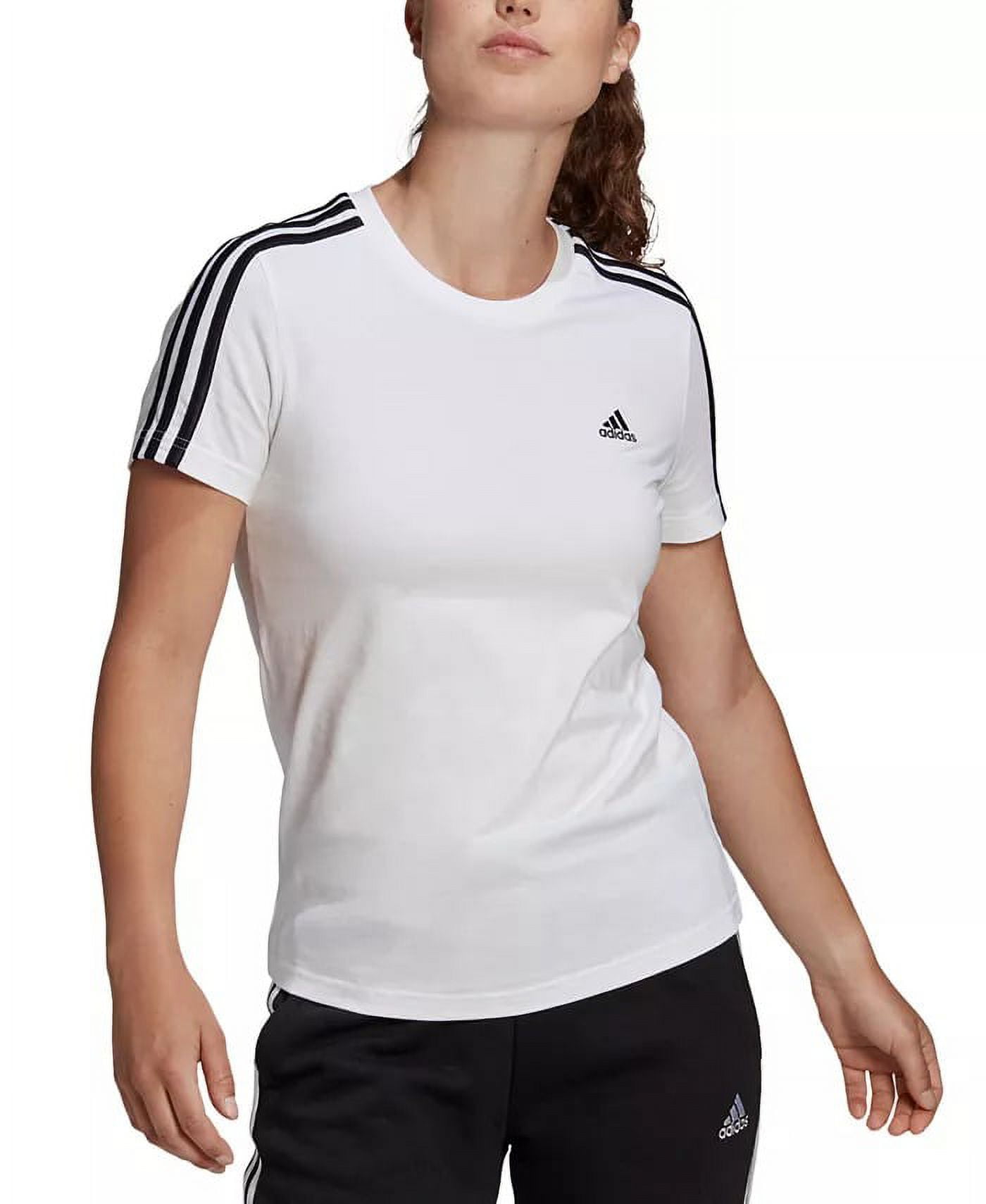 Adidas WHITE Women\'s Essentials Cotton 3 Stripe T-Shirt, US X-Small