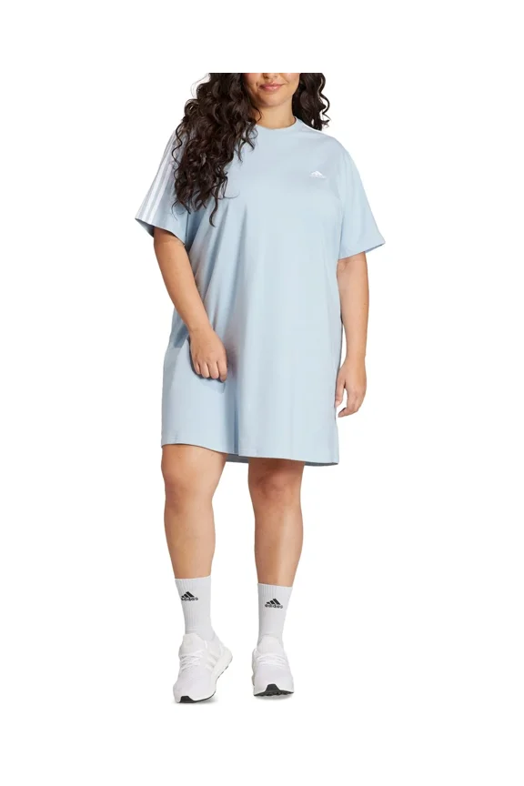 Women Regular fit Short Sleeve T-Shirt Dress 3X Blue Solid