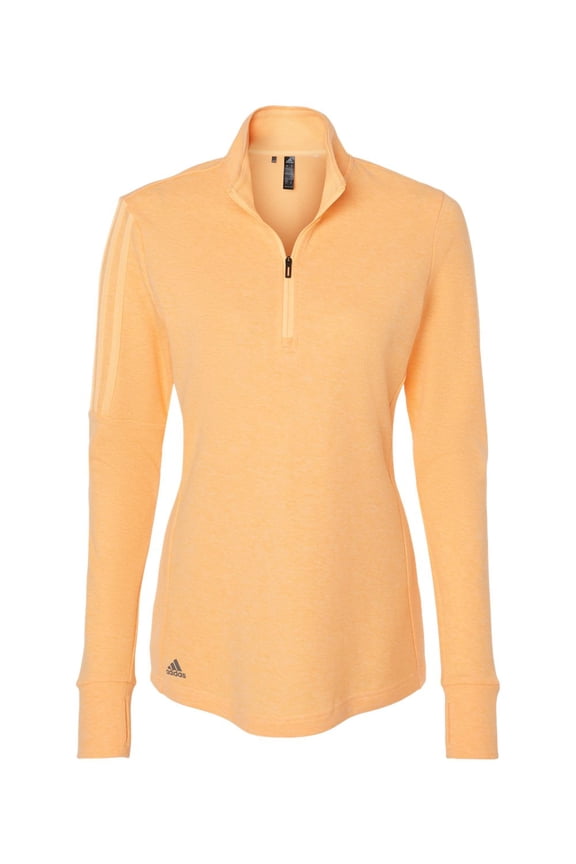 - Women's 3-Stripes Quarter-Zip Sweater - A555 - Acid Orange Melange - Size: M