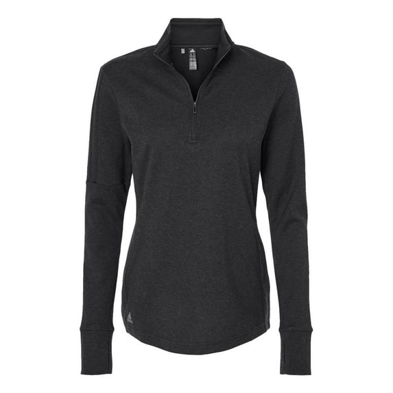 Adidas - Women's 3-Stripes Quarter-Zip Sweater - A555 - Black Melange - Size: L