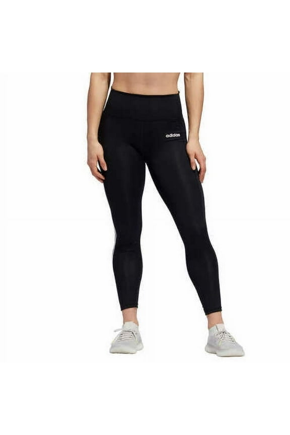 Women's 7/8 3 Stripe High Waist Active Tight Leggings, Black/White Small