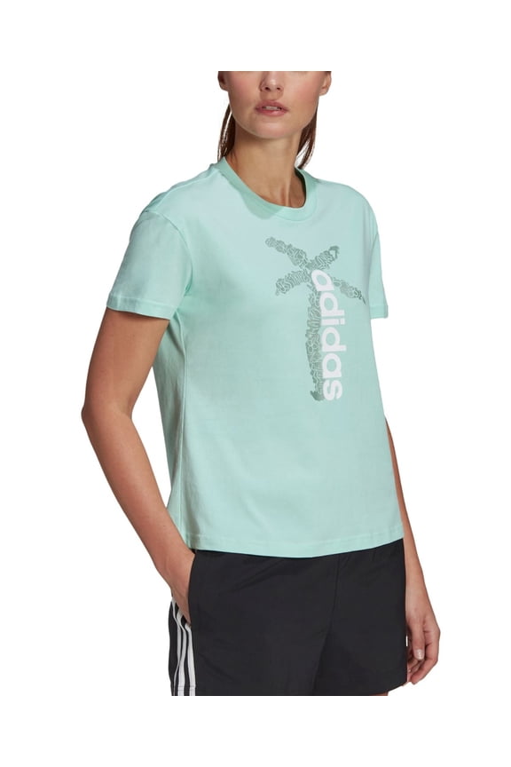 Womens Cotton Palm Tree-Graphic T-Shirt, Mint, Small