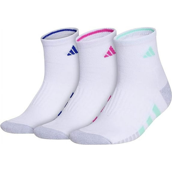 Women's adidas Cushioned 3.0 3-Pack Quarter Socks Color: White Mint Green Pink Size: 5-10