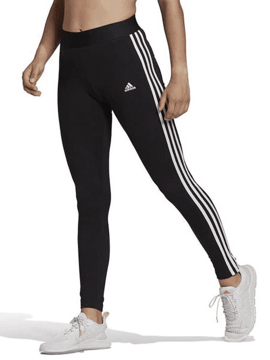 Adidas Women\'s 3 Stripes (Medium Heather/White, Grey Legging Waist Elastic Fit Tight XL)