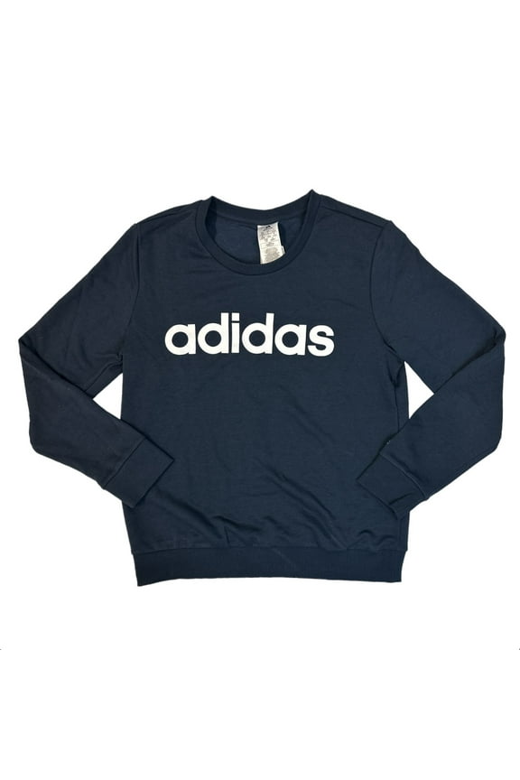 Women's Essentials Logo Long Sleeve Ribbed Crewneck Sweatshirt (Navy, L)
