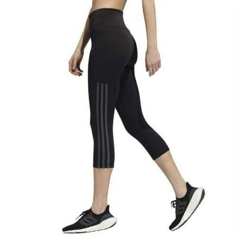 Adidas Women's High Rise 2 Side Pockets Moisture-wicking Compression fit  Active Pants 3-Stripe Capri Leggings 
