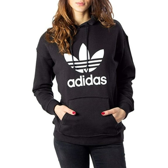 Adidas Women's Hoodie Adicolor Trefoil Regular Fit French Terry Sweatshirt, Black, L