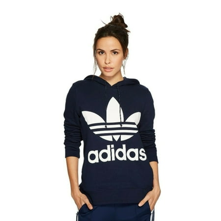 Adidas Women's Hoodie Trefoil Logo Drawstring Adjustable Hooded Sweatshirt, Collegiate Navy, M