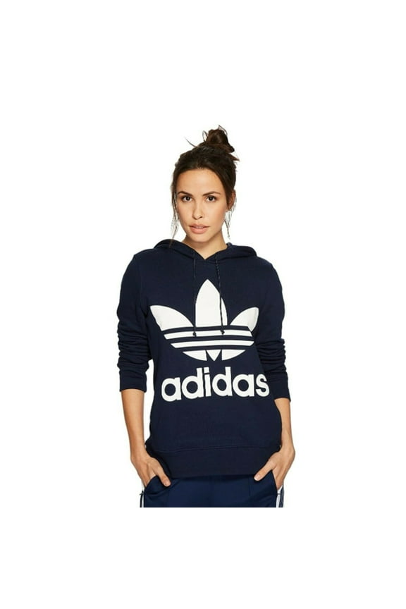 Women's Hoodie Trefoil Logo Drawstring Adjustable Hooded Sweatshirt, Collegiate Navy, M