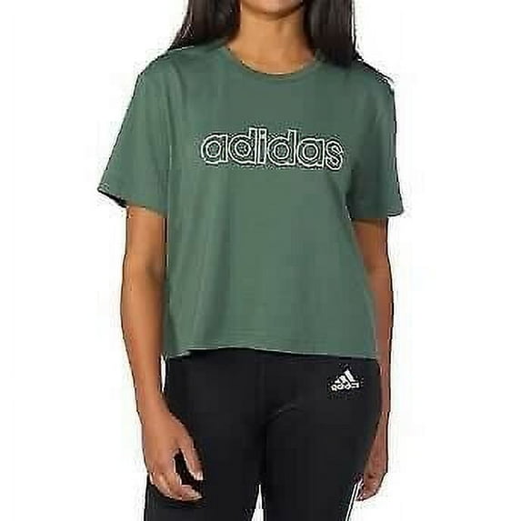Adidas Women's Logo Cropped T-Shirt -Green Size:Large