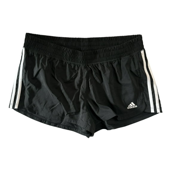 Adidas Women's Pacer 3 Stripe Knit Polyester Gym Shorts (Black/White, L)
