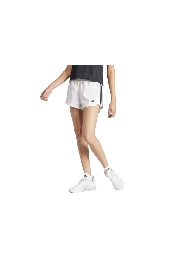 Women's Pacer Training 3 Stripes Woven High Rise Shorts, White/Black, X-Small Inseam