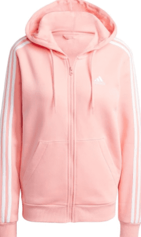Adidas Women's Pink Essentials 3-Stripes Full Zip Fleece Hoodie, L