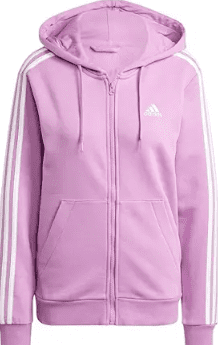 Adidas Women's Purple Essentials 3-Stripes Full Zip Fleece Hoodie, Large