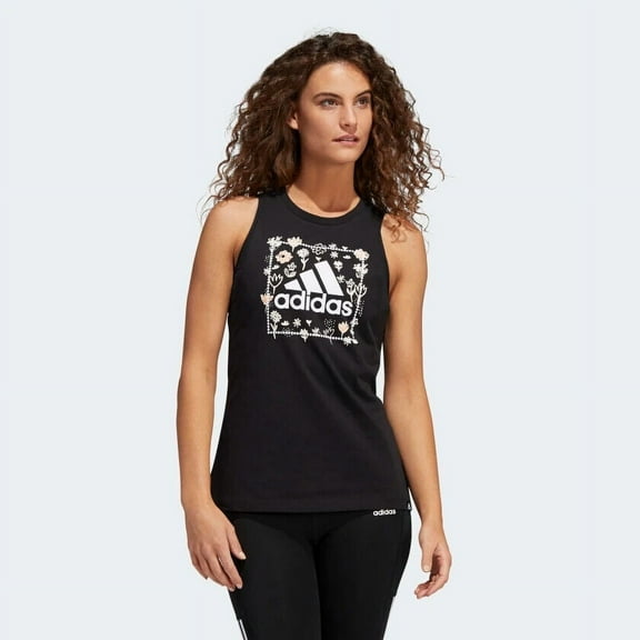 Adidas Women's Soft Floral Box Graphic Tank Top H14702 Black