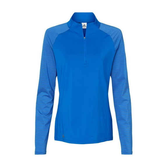 Adidas - Women's Stripe Block Quarter-Zip Pullover - A521 - Glory Blue - Size: L