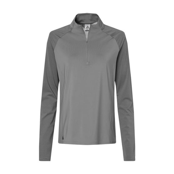 Adidas - Women's Stripe Block Quarter-Zip Pullover - A521 - Grey Three - Size: L
