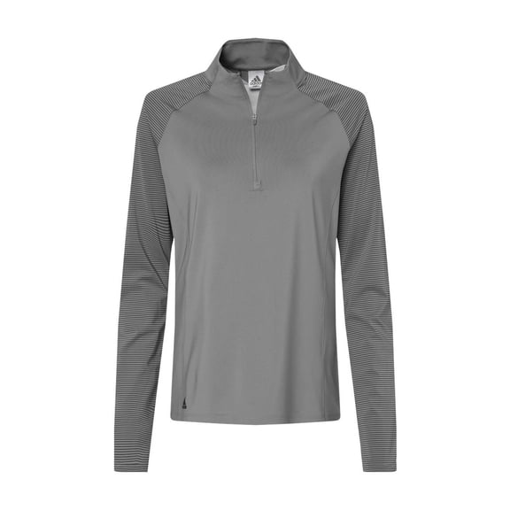 Adidas - Women's Stripe Block Quarter-Zip Pullover - A521 - Grey Three - Size: XS