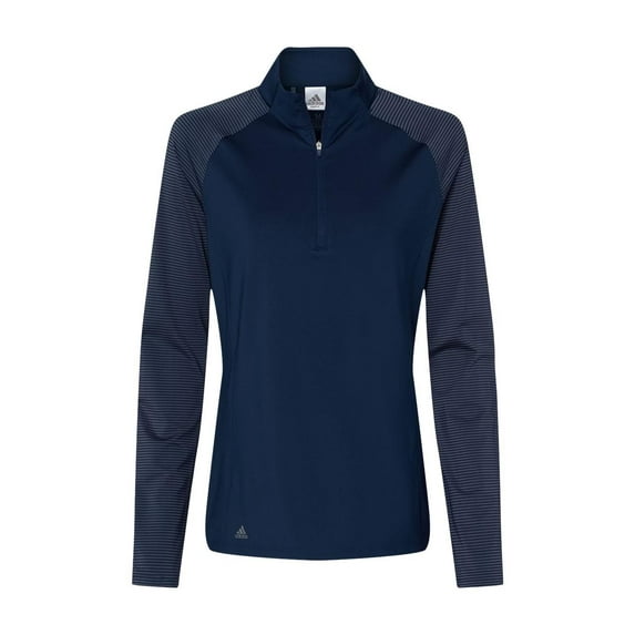 Adidas - Women's Stripe Block Quarter-Zip Pullover - A521 - Team Navy Blue - Size: L