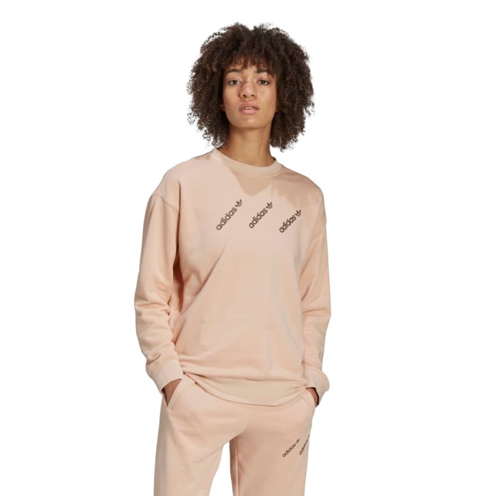 Adidas Women's Sweatshirt Soft French Terry Ribbed Crewneck Active Sweater Top, Halo Blush, XS