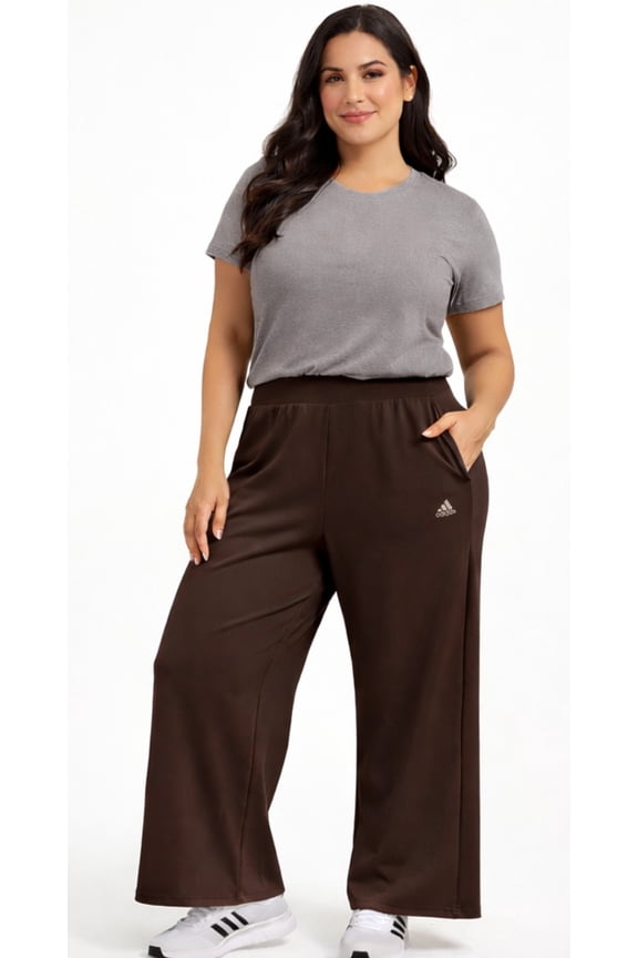 Womens Wide-Leg Pants with Pockets Brown, Small