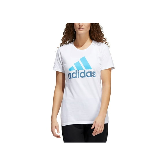 Adidas Womens Badge Of Sport Logo Cotton T-Shirt White/Sky Rush S