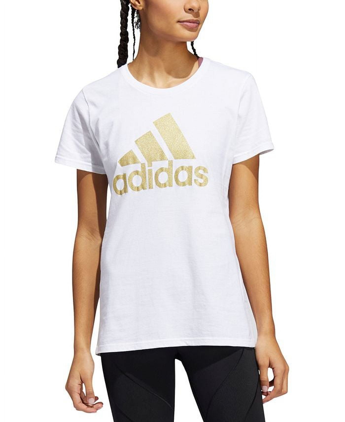 Adidas Womens Metallic Cotton Logo T-Shirt White S