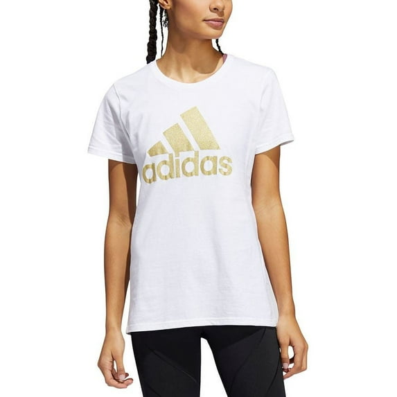 Adidas Womens Metallic Cotton Logo T-Shirt White S