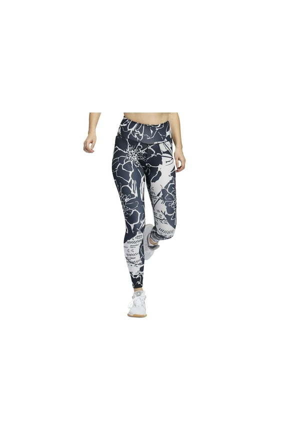 Womens Optime Flower Training 7/8 Leggings Black XS