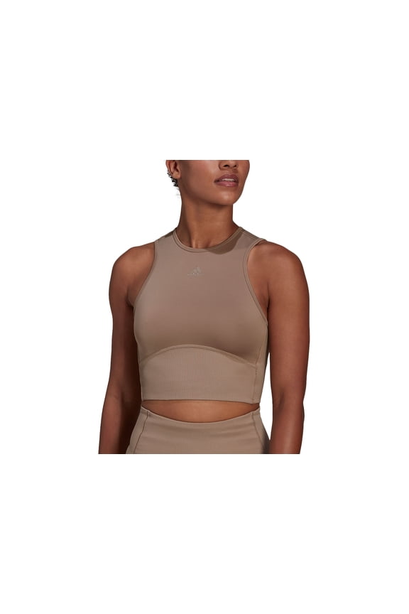 Womens Ribbed Open Back Cropped Top Chalky Brown XL