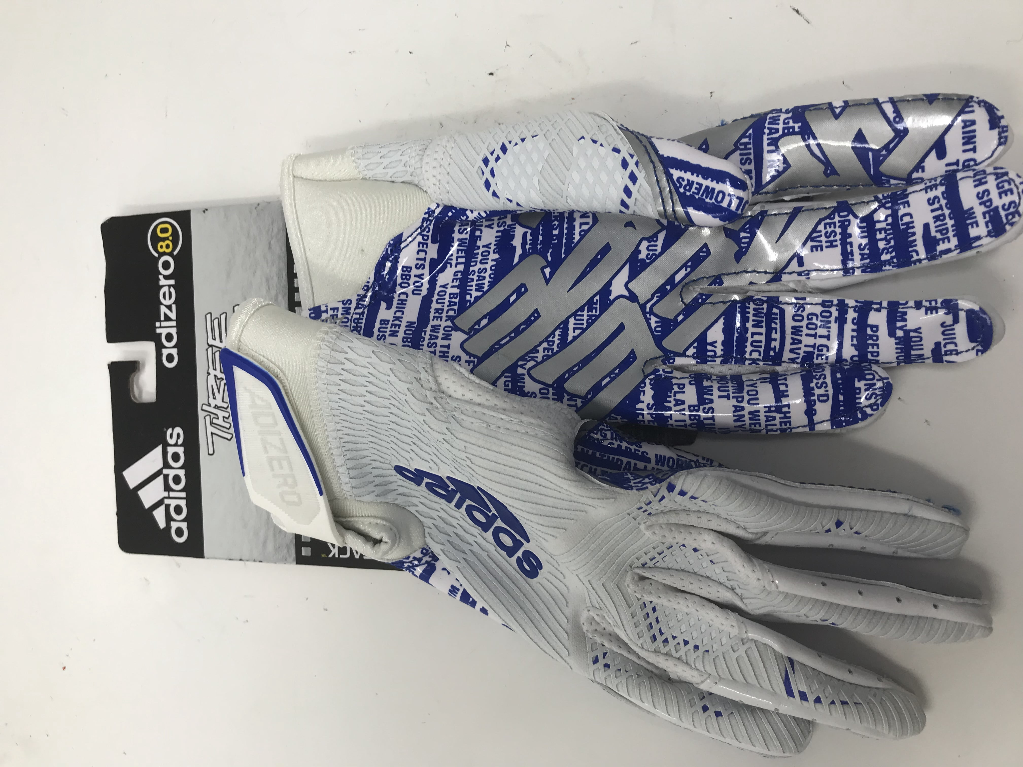 New adidas Youth Lrg Adizero 5-Star 8.0 Three Stripe Life Receiver Glove Ryl/Wht