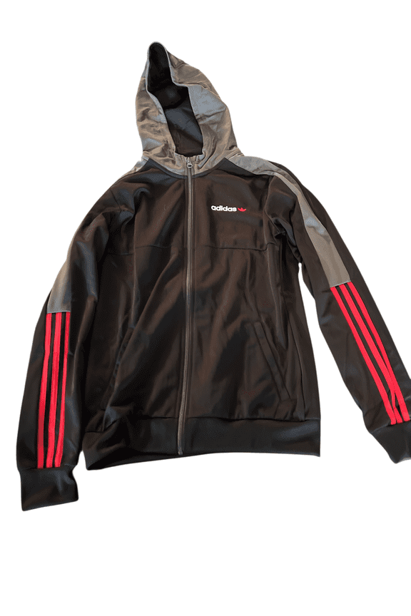 Youth Boys Full Zip Hoodie Size L Black Gray Poly FZ HD