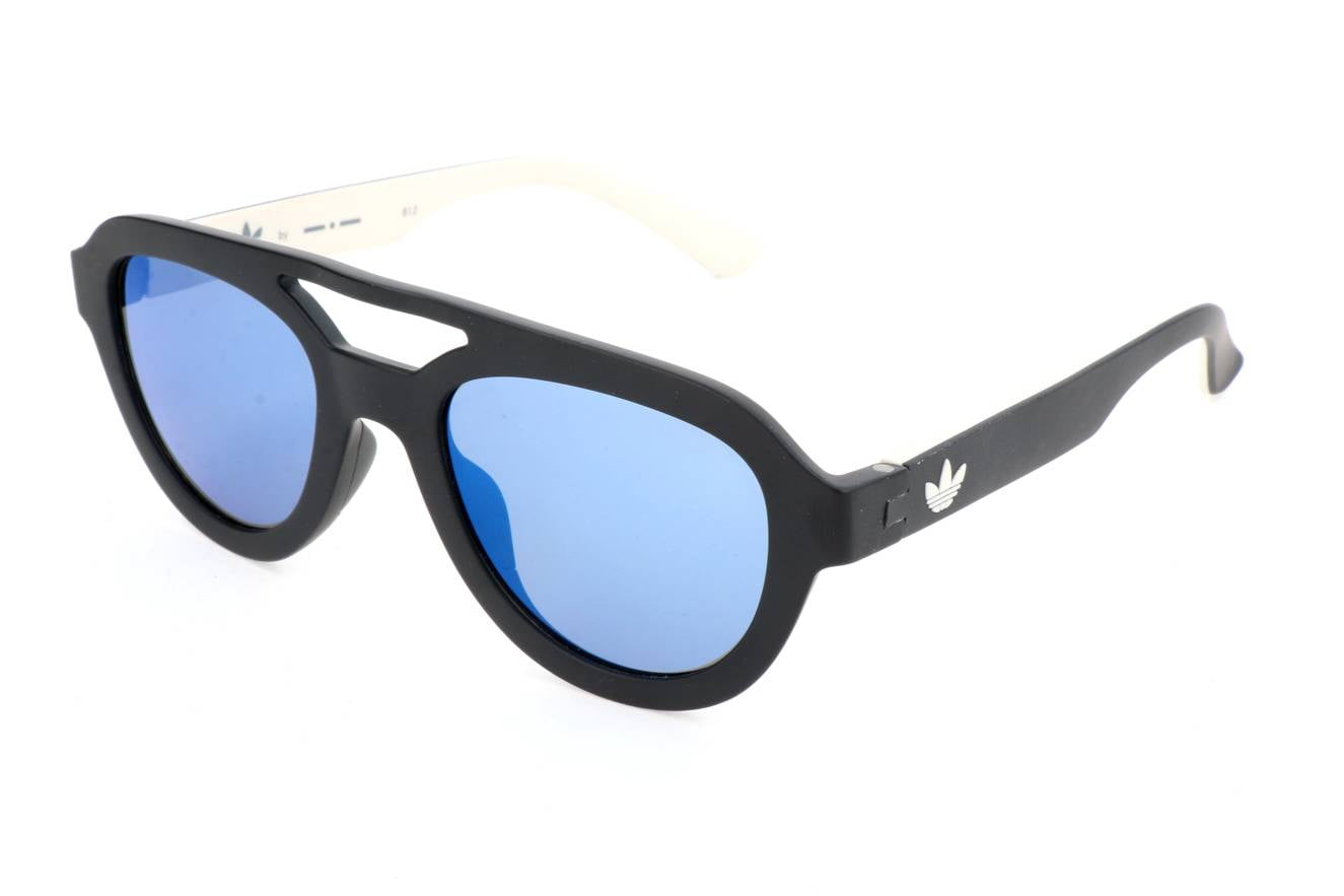 Adidas Originals AOR025 Sunglasses Matte Black Frame Blue Gray Mirror Lens 51mm