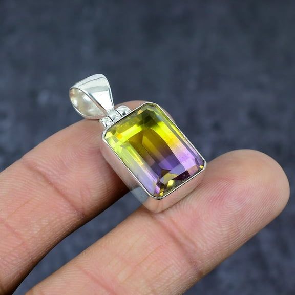 Adidev 30 Carat Ametrine Gemstone Rectangle ShapeMulticolor Color 925 Sterling Silver Pendant for Women