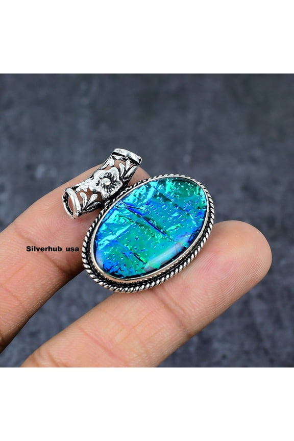 30 Carat Australian Opal Gemstone Oval Shape BlueColor 925 Sterling Silver Plated Pendant for Women