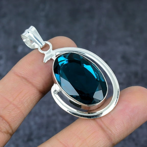 Adidev 30 Carat Blue Tourmaline Gemstone Oval Shape Blue Color 925 Sterling Silver Pendant for Women