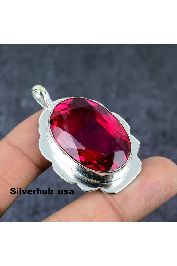 30 Carat Pink Tourmaline Gemstone Oval Shape Maroon Color 925 Sterling Silver Pendant for Women