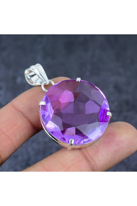 30 Carat Purple Tourmaline Gemstone Round Shape Purple Color 925 Sterling Silver Pendant for Women