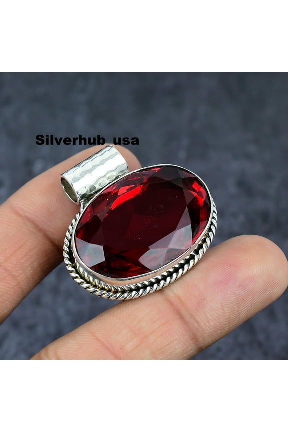 30 Carat Red Garnet Gemstone Oval Shape Maroon Color 925 Sterling Silver Pendant for Women