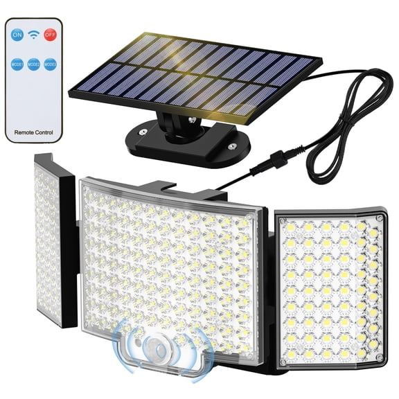 Solar Lights Outdoor, 3500LM 212 LEDs Flood Light 270° Wide Angle, Remote Control 3 Modes Motion Sensor Outdoor Lights, Solar Powered Security Light with 16.4 Ft Cable for Garage Yard, 2 Pack