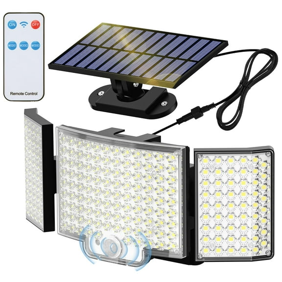 Adiding Solar Lights Outdoor, 3500LM 212 LEDs Flood Light 270° Wide Angle, Remote Control 3 Modes Motion Sensor Outdoor Lights, Solar Powered Security Light with 16.4 Ft Cable for Garage Yard, 2 Pack