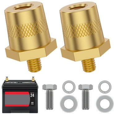Adifare 1 Pair Battery Pole Adapter Brass Battery Terminal Connector M6 Thread Installation Battery Tone Post Adapter Kit with Screws Washers Elastic Pads for Car