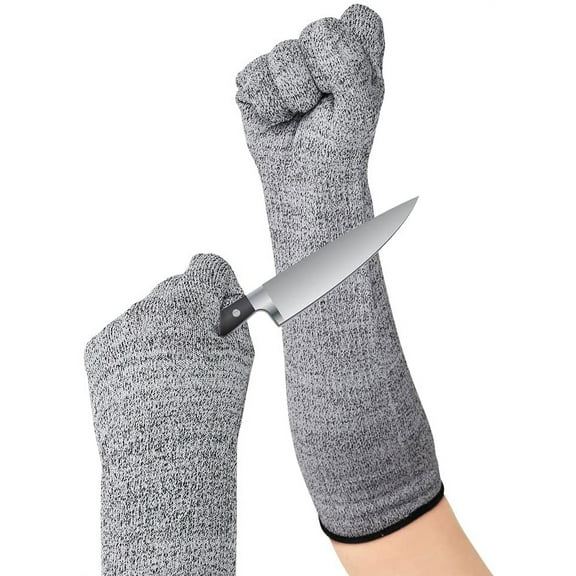 Adifare 1 Pair Cut Resistant Sleeves, 14-Inch Comfy Arm Protection Knit Sleeves with Thumb Slot Cut-Proof & UV-Protection Safety Arm Guard for Gardens, Kitchens, Farms and Workplaces