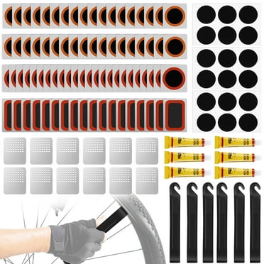 Adifare 105Pcs Bike Tire Repair Kit Rubber Bicycle Repair Patch Set Durable Mountain Bike Inner Tube Puncture Repair Set Round and Square Tire Patch Kit with Glue File Tire Lever for Bike