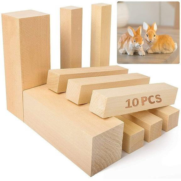Adifare 10Pcs Basswood Carving Block Natural Soft Wood Carving Block 2 Sizes Portable Unfinished Wood Block Carving Whittling Art Supplies for Beginner Expert DIY Wood Craft